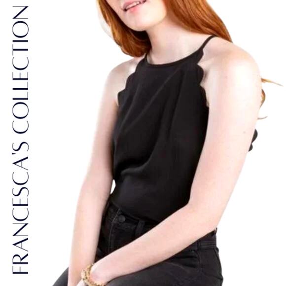 FRANCESCA’S Cree Black Scallop High Neck Camisole Tank Top, XS, NWT! - Picture 1 of 10